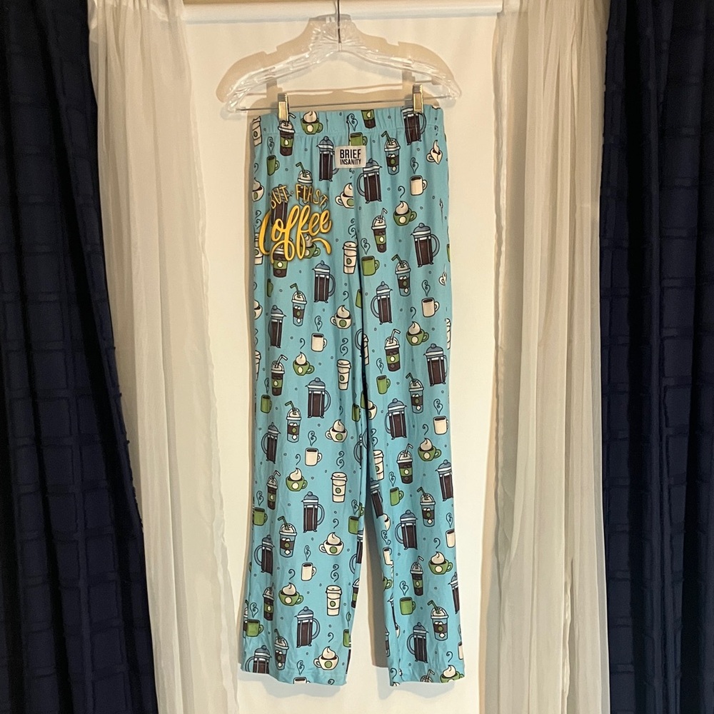 Blue But First Coffee Print Men's Pajama Pants